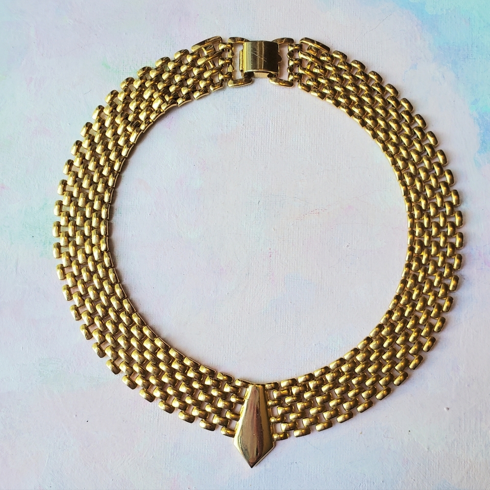 Retro Egyptian Revival Necklace 80s Elegant Wide Statement Cleopatra